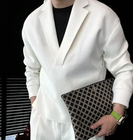 Casual and Simple Men Solid Color V-neck Side Zipper Suit 1