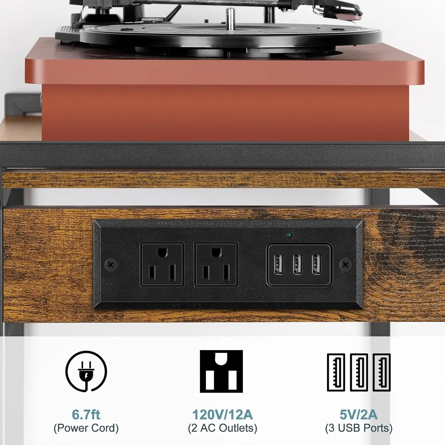 Recorder stand with vinyl storage side table, 2-story recorder table with charging station, and classified storage 5