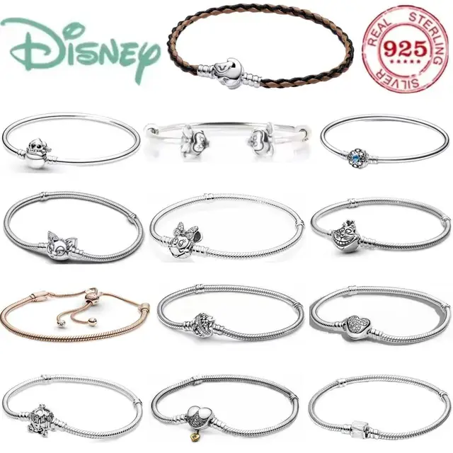 Bracelet original en argent sterling 925% avec cœur Mickey Snowman pour femmes, bijoux DIY pour anniversaire, cadeau pour la Saint-Valentin 1
