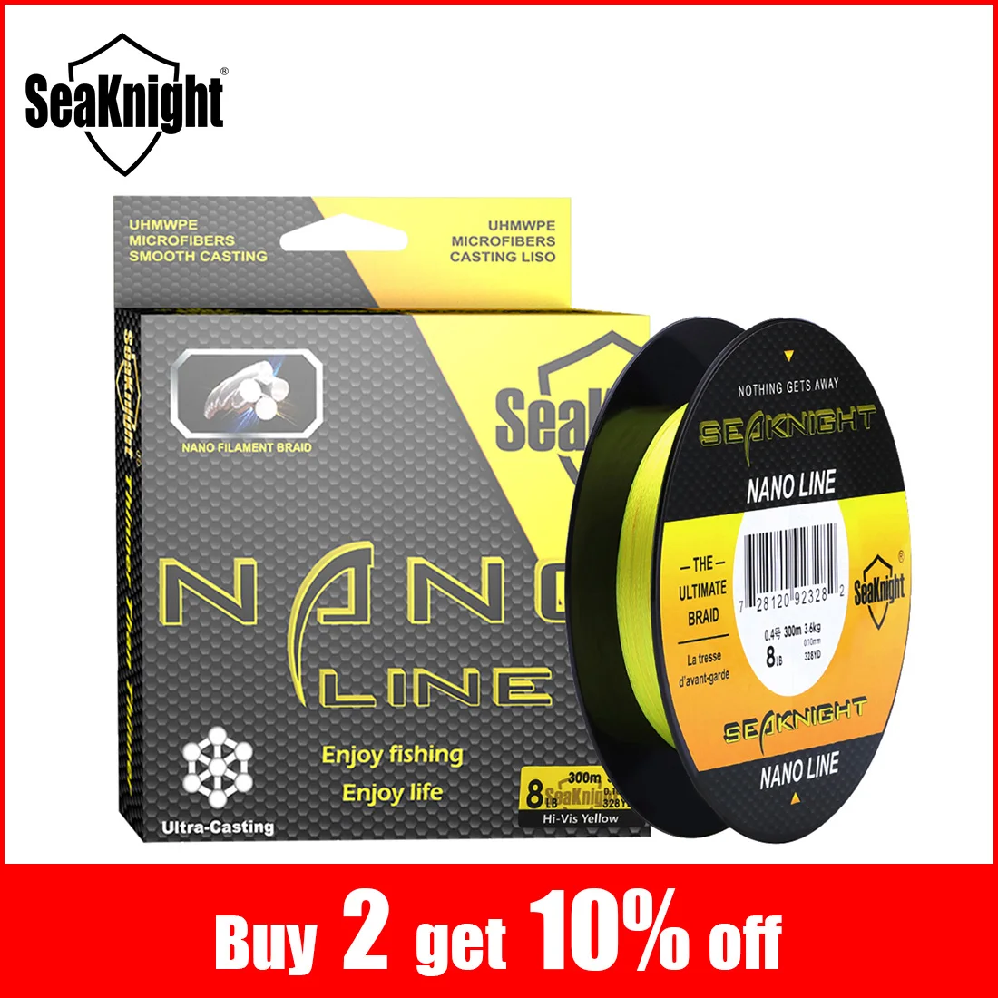 SeaKnight Brand NANO Series 100M 300M Fishing Line 4 Strands Braided PE  Line Multifilament Super Thin Fishing Tackle 4 6 8 10LB