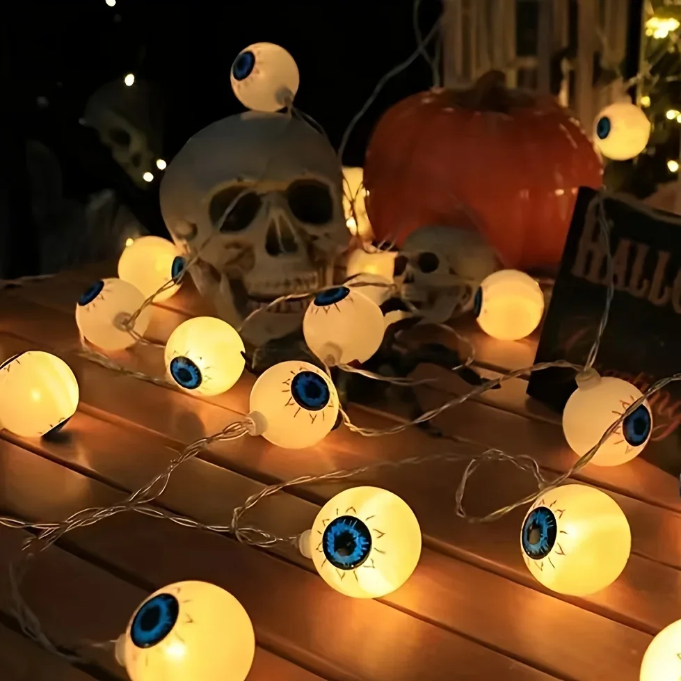 Eyeball Halloween LED String Lights Battery Powered Spooky Party Decoration Lamp for Haunted House Bar Indoor Holiday Lighting