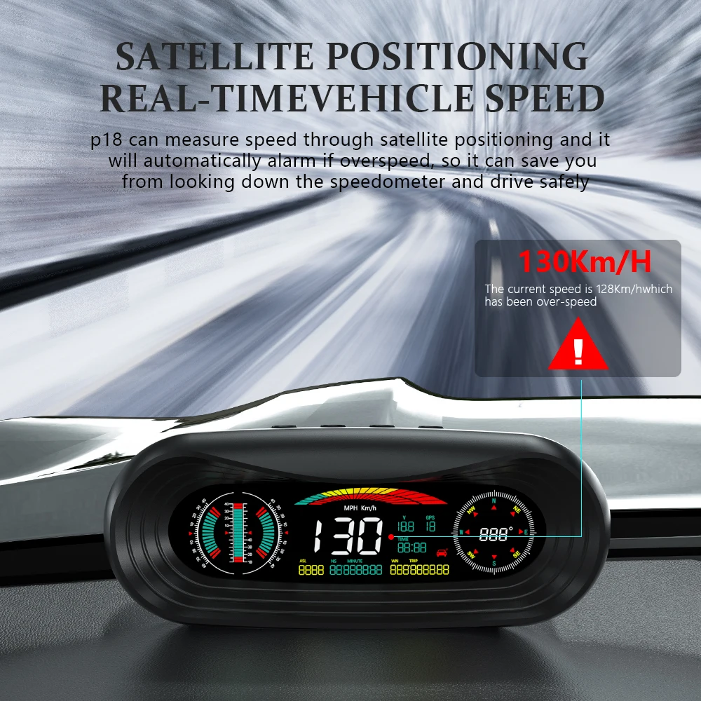 WYING P18 GPS HUD ڵ ƿƮ ޱ   ÷, LCD    ӵ  Ÿ ð  浵 
