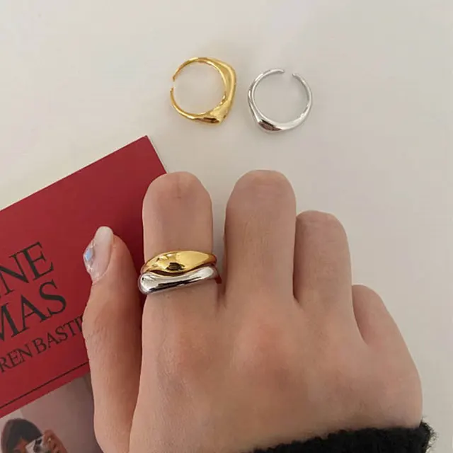 Bagues ondulées irrégulières couleur or argent, bijoux géométriques simples faits à la main pour femmes, bague de mariage réglable pour Couple