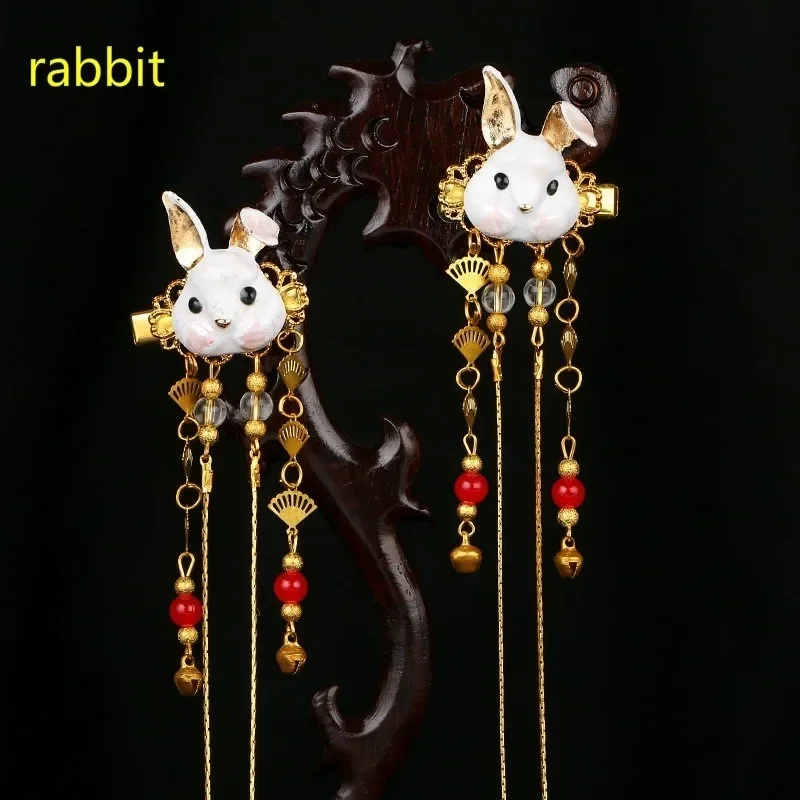 1Pcs Ancient Style Hair Accessories Han Elements Headwear Hanfu Accessories Cute Girl Fox Animal Tassels Ancient Hair Clip Pairs