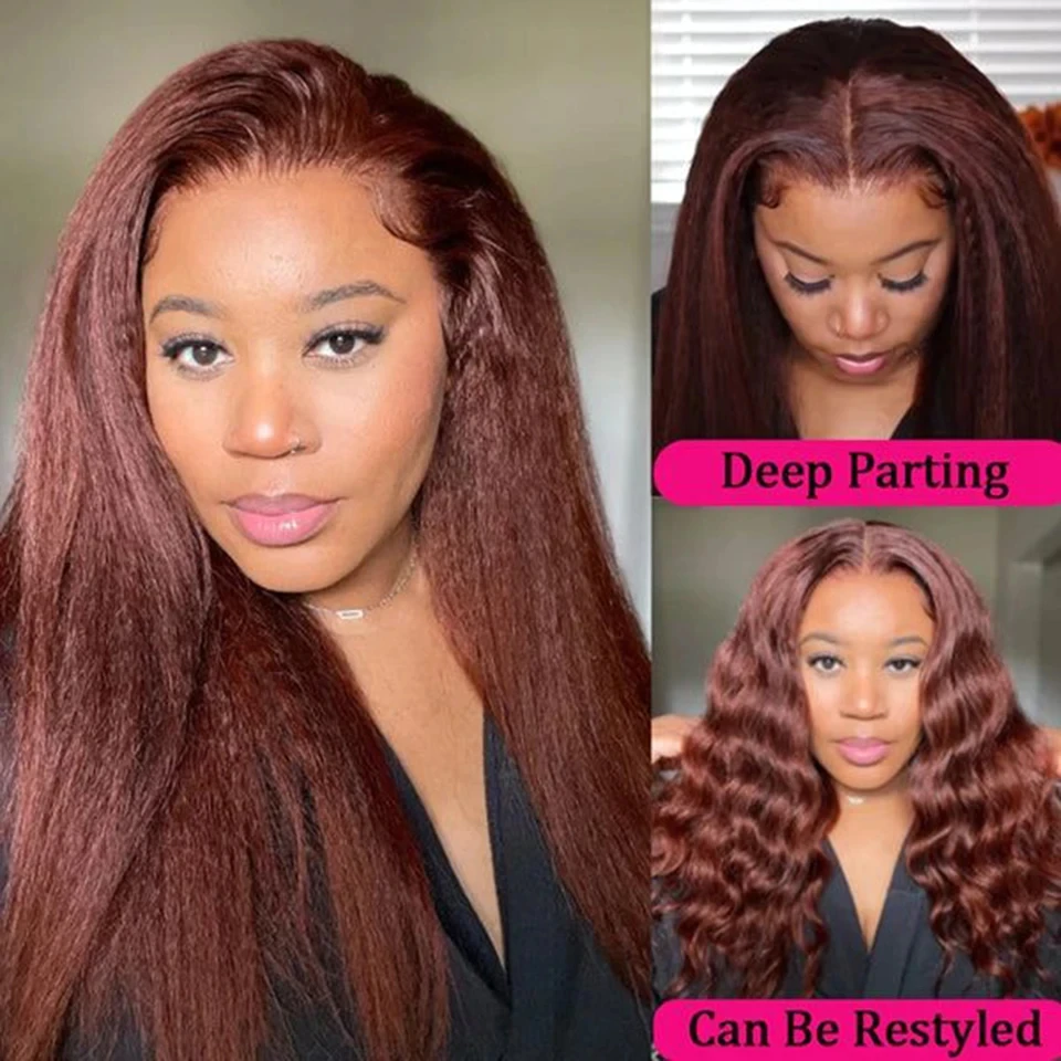 Rosslyn Kinky Straight Brown Human Hair Wig Chocolate Brown 13x6 Baby Hair Pre Plucked Bleached Knoted Brazilian Wigs Original 5