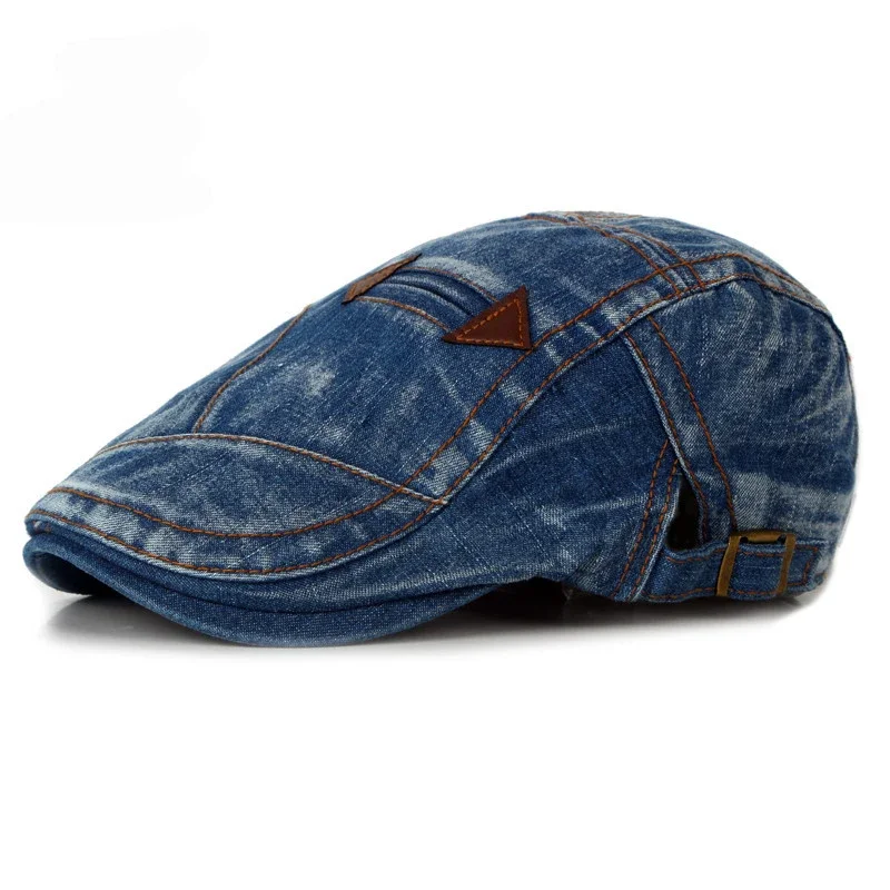 Vintage Washed Denim Baseball Cap - Unisex Distressed Arrow Beret Hat, Retro Sun Hat for Men & Women