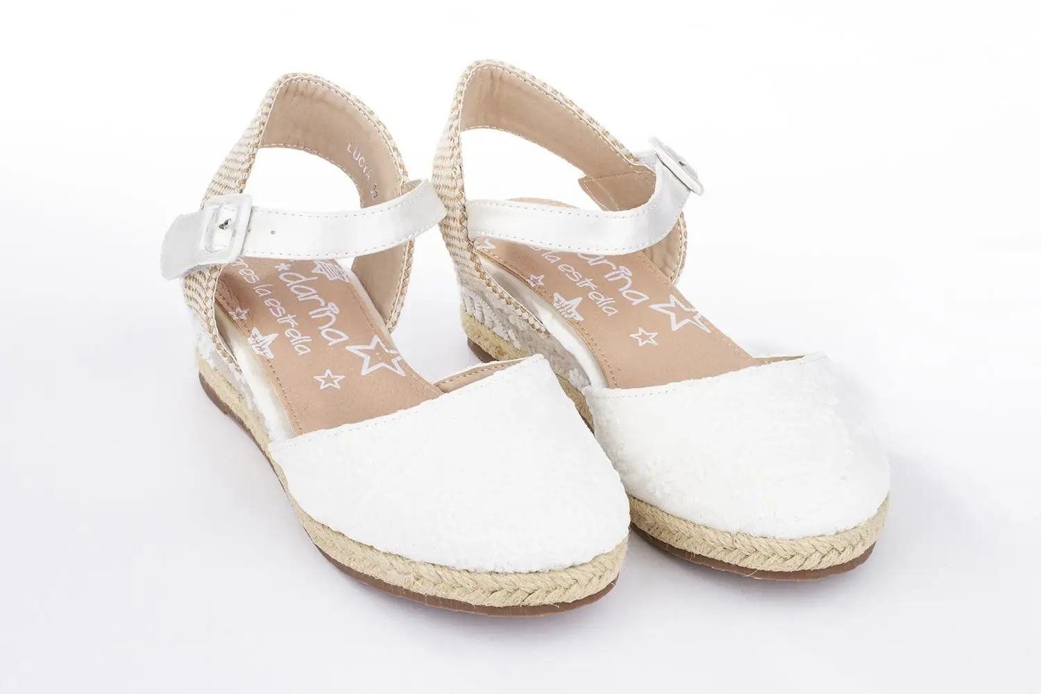 Zapatos Comunión Niñas, marca Mandarina Lucia Blanco, Zapatillas de Esparto para Niña, Temporada verano, Zapato Niña de las Flores para Comunión con Velcro Blancas para niñas Especial Fiesta|Sandalias| -