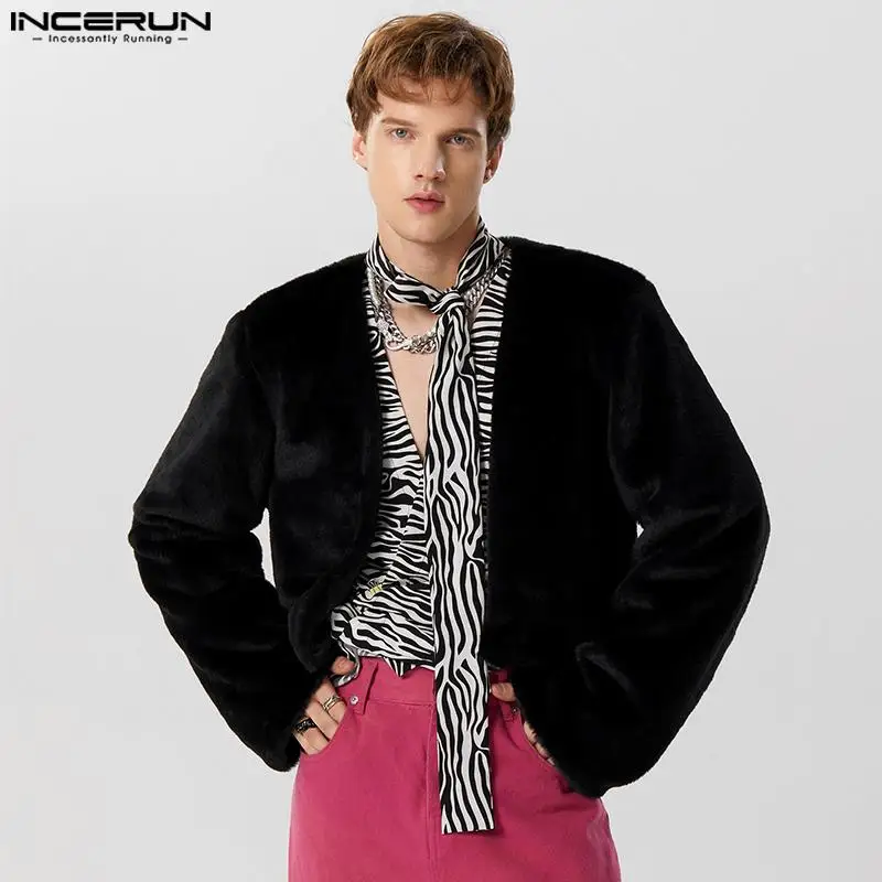 

INCERUN Топы 2023, американский стиль, новые мужские плюшевые куртки, осенне-зимние пальто, модные женские пальто с длинным рукавом