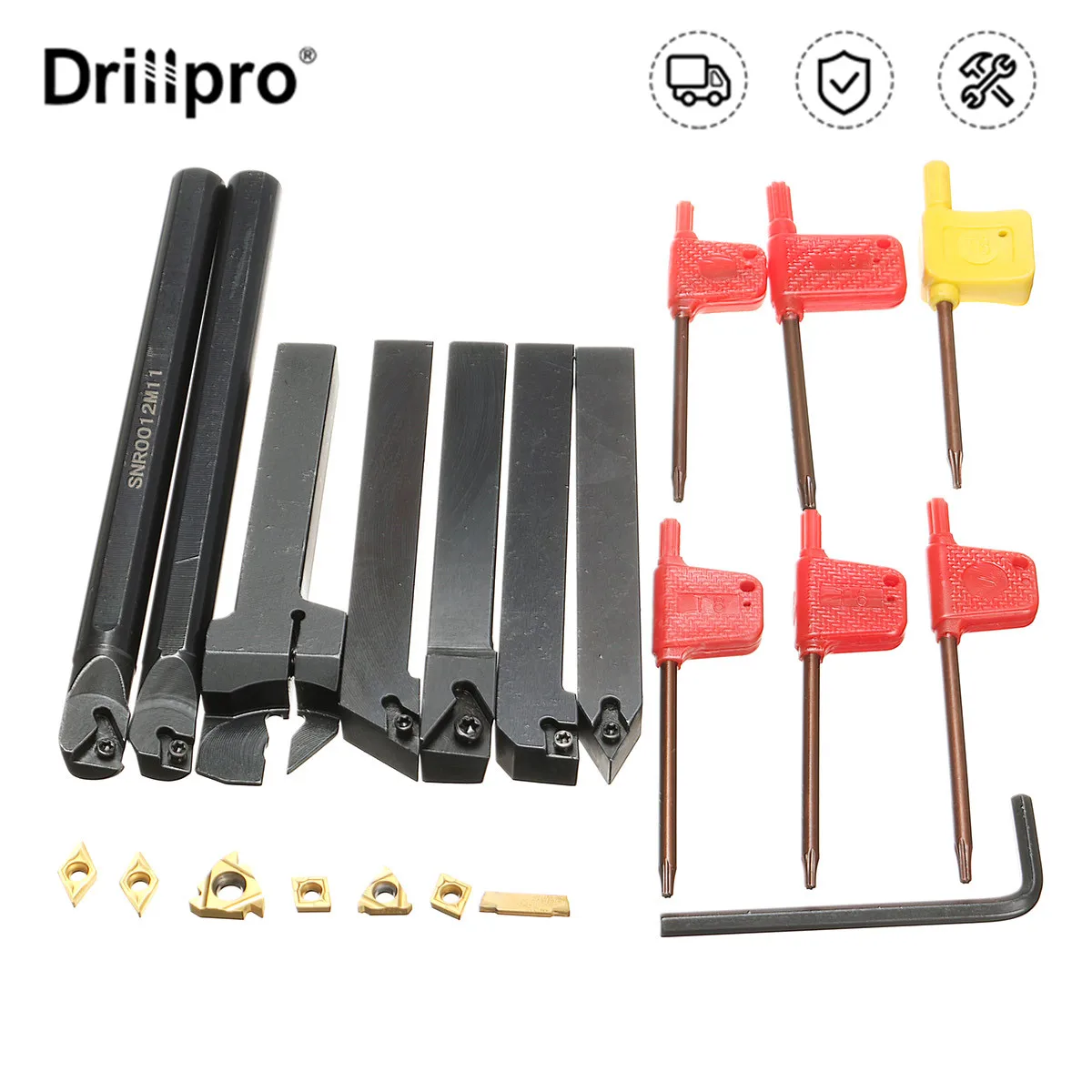 

7Pcs 12mm Shank 45HRC Lathe Boring Bar Turning Tool Holder Set with Carbide Inserts for Semi-finishing and Finishing Operations