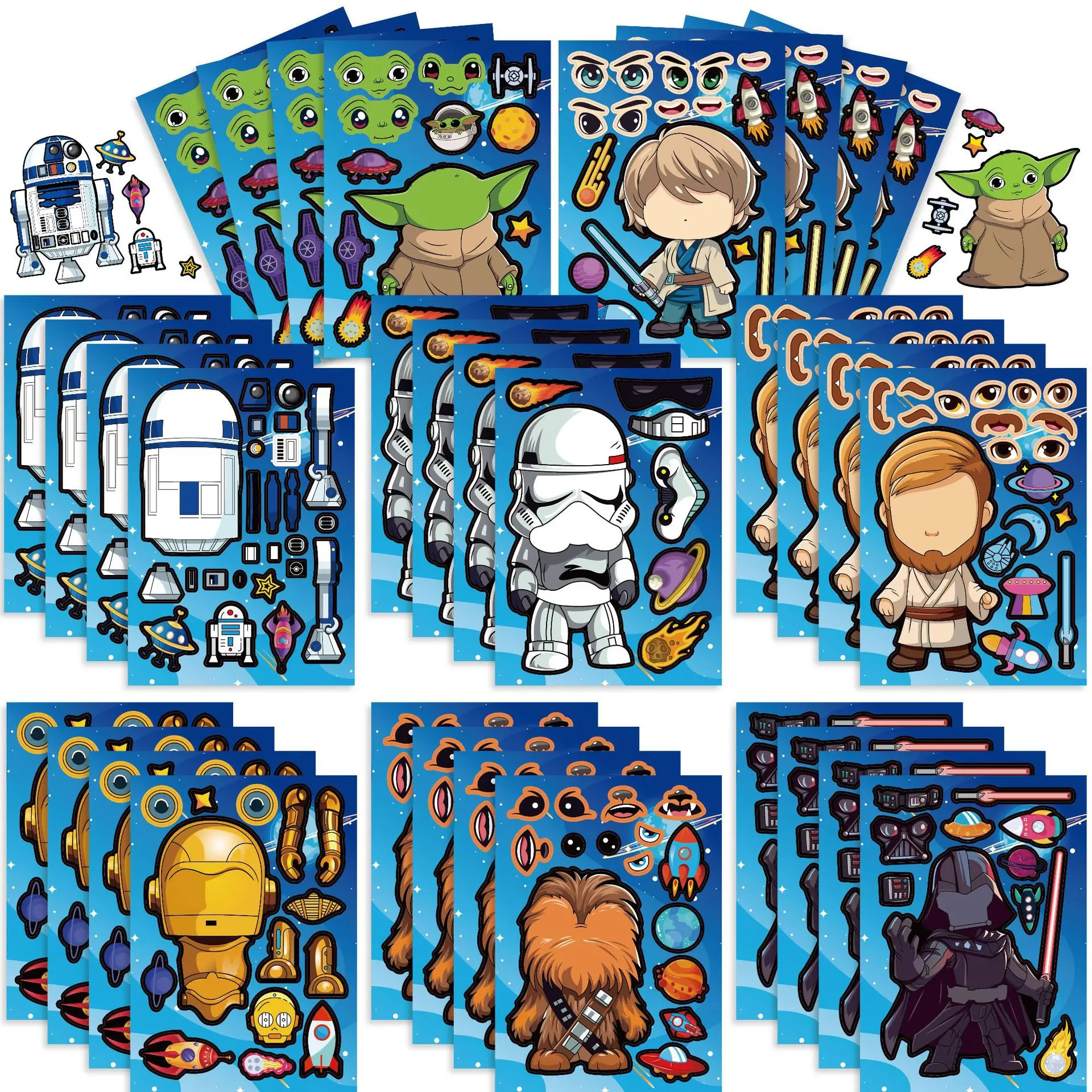8/16 Fogli Disney Star Wars Cambia Faccia Puzzle Sticker Telefono Fai Da Te Laptop Bagagli Skateboard Graffiti Decalcomanie Divertimento Per Regalo Pe