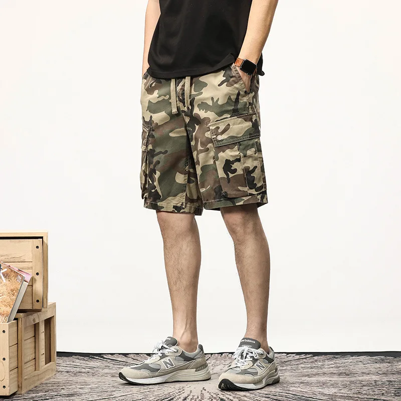 

2023 Summer Men's Fashion Brand Pocket Work Shorts Men's Loose Wide Leg Capris Youth Sports Shorts