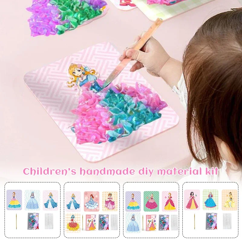 Puzzle Puncture Painting with 3 Princess Board Stickers-Fabric Poking Art DIY Gifts for Kids Birthday Easter Age