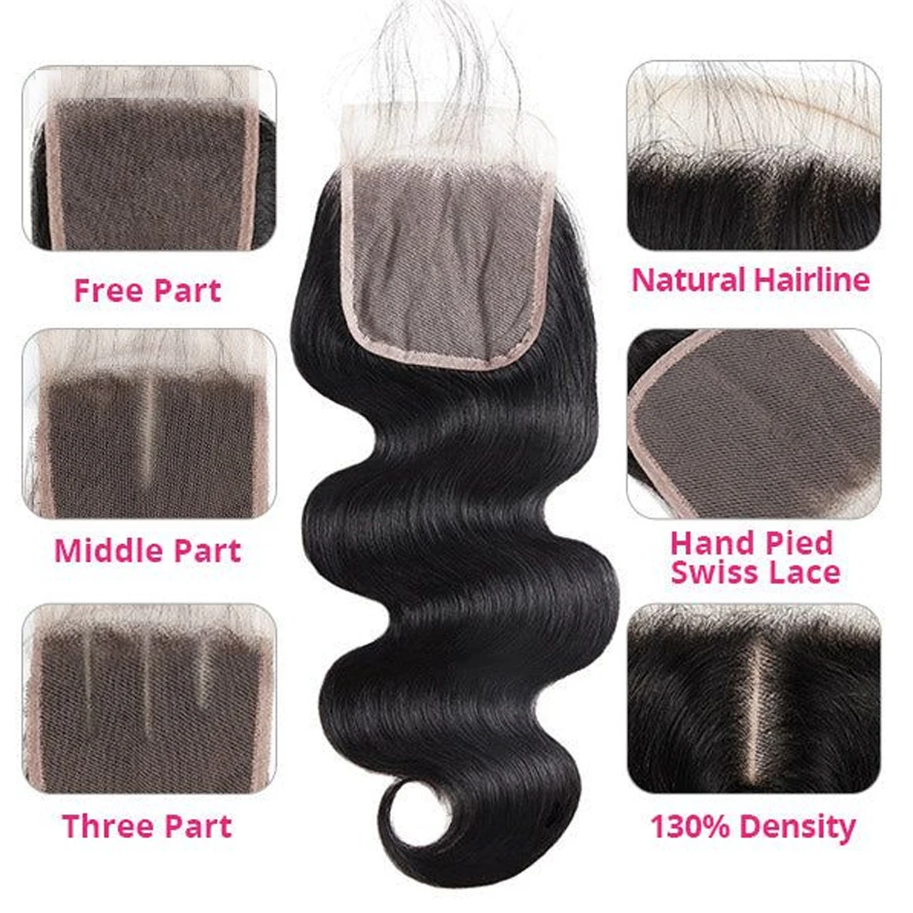 4x4 HD Transparent Lace Frontal Closure Human Hair Straight Body Wave Deep Kinky Curly Remy Hair Free Part PrePlucked Natural 4