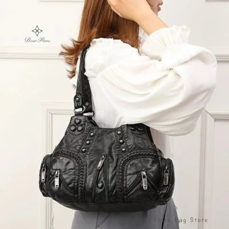 バッグ Y2K leather shoulder bag 2way grunge JIAERDI Y2k Grunge Sier Handbag Women Vintage Pockets Chic