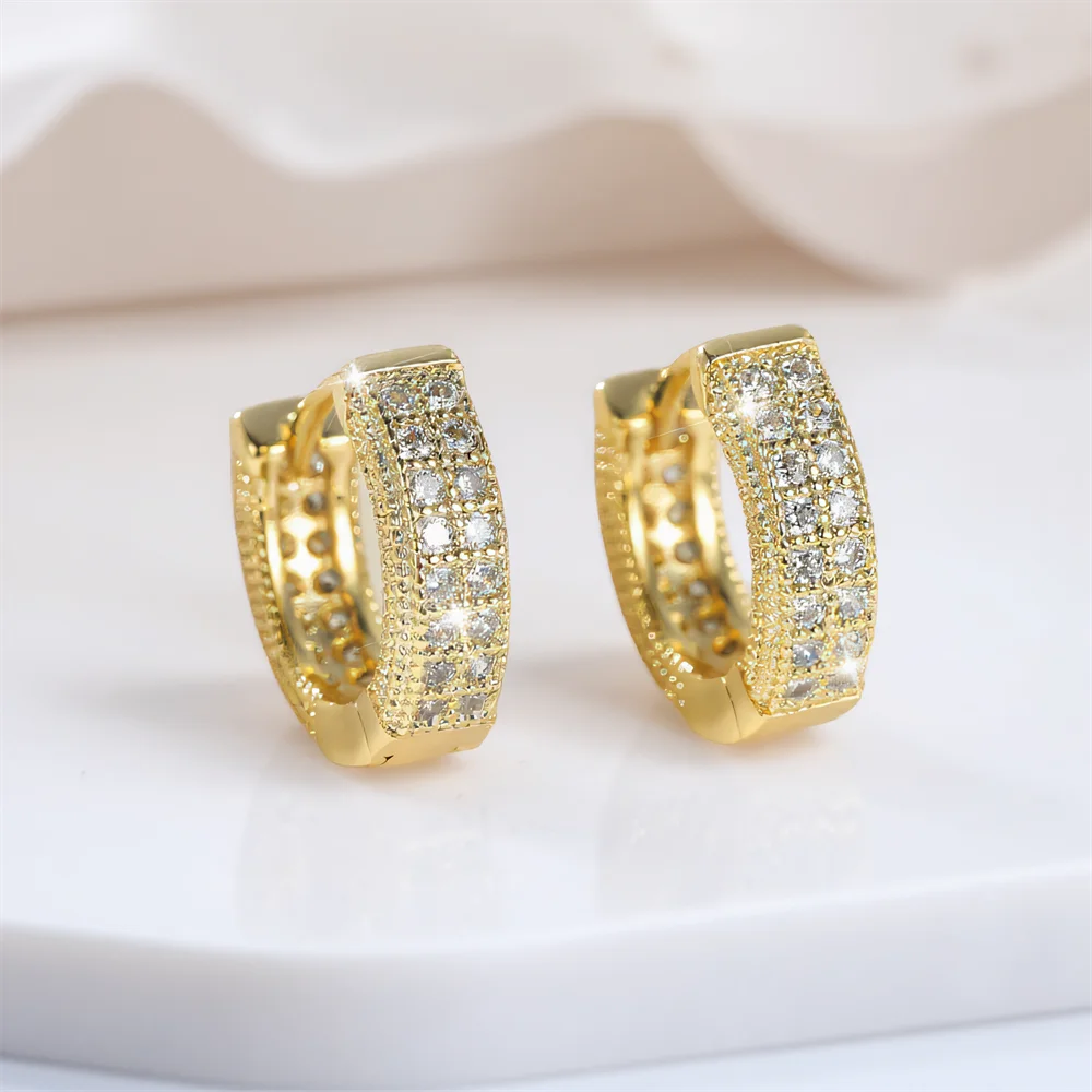 Simple Fashion White Zircon Small Round Stone Hoop Earrings For Women Vintage Gold Color Ear Buckle Wedding Jewelry Party Gifts