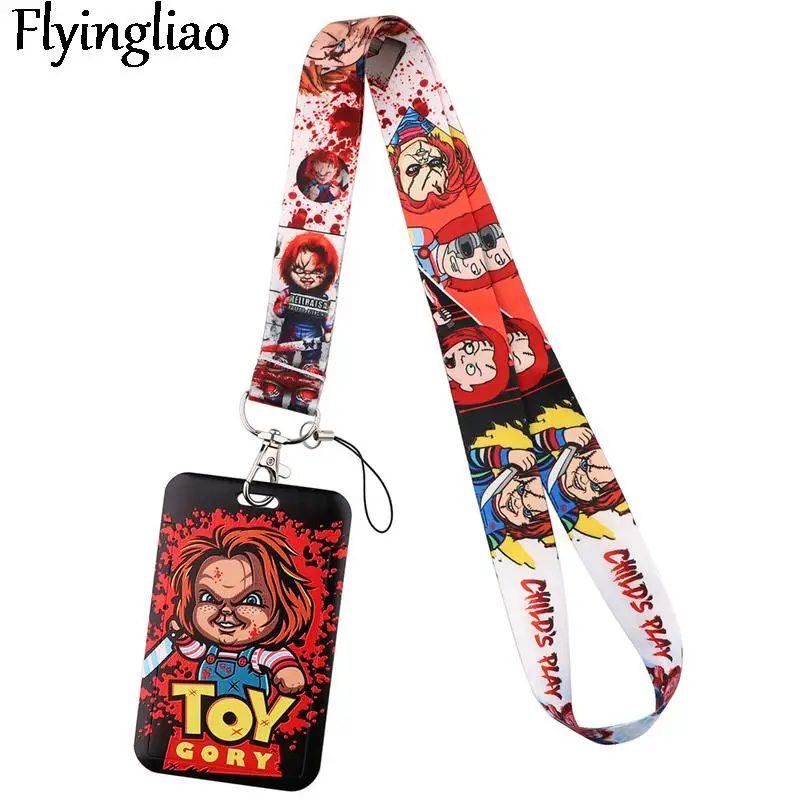 Horror Film Chucky Child Anime Lanyard Badge Holder ID Card Lanyards Mobile Phone Rope Key Lanyard Neck Straps Keychain Key Ring