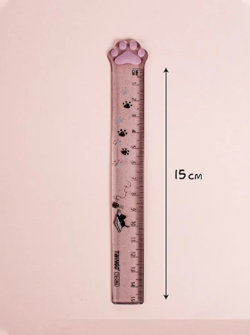 1pc Pink Transparent Cat Claw Ruler Student Drawing Measurement Stationery Ruler Cartoon Kawaii Stationery Plastic 15cm