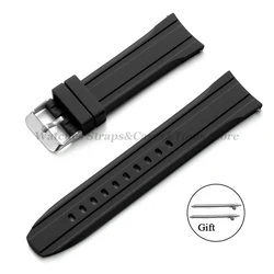 Premium Silicone Watch Band - Soft Rubber Strap with Curved Ends, Waterproof and Versatile - 22mm (Black)