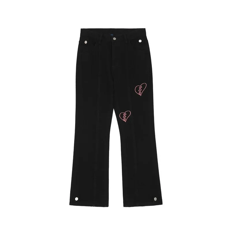 Y2k Heartbreak Graphic Jeans Wide Leg Pants Street Wear Highstreet Design BF Baggy Jeans Distressed Pants Straight Leg Pants