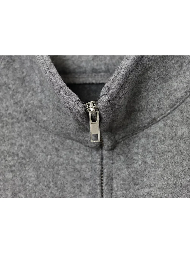 Women's Loose Stand Collar Jacket Coats Long Sleeve Zip Up Pockets Streetwear 2025 Autumn New  Lady Casual Solid Outerwear