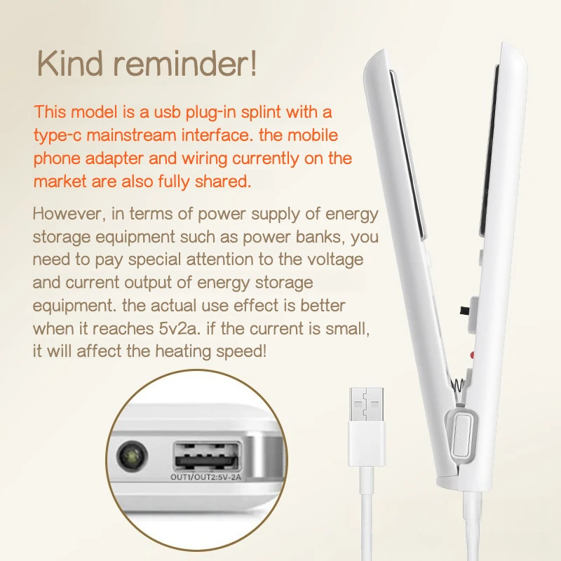 Portable Hair Straightener Portable Rechargeable Mini Curling Iron for Safe Styling on Usb Dual-use Hair Curler Straightener