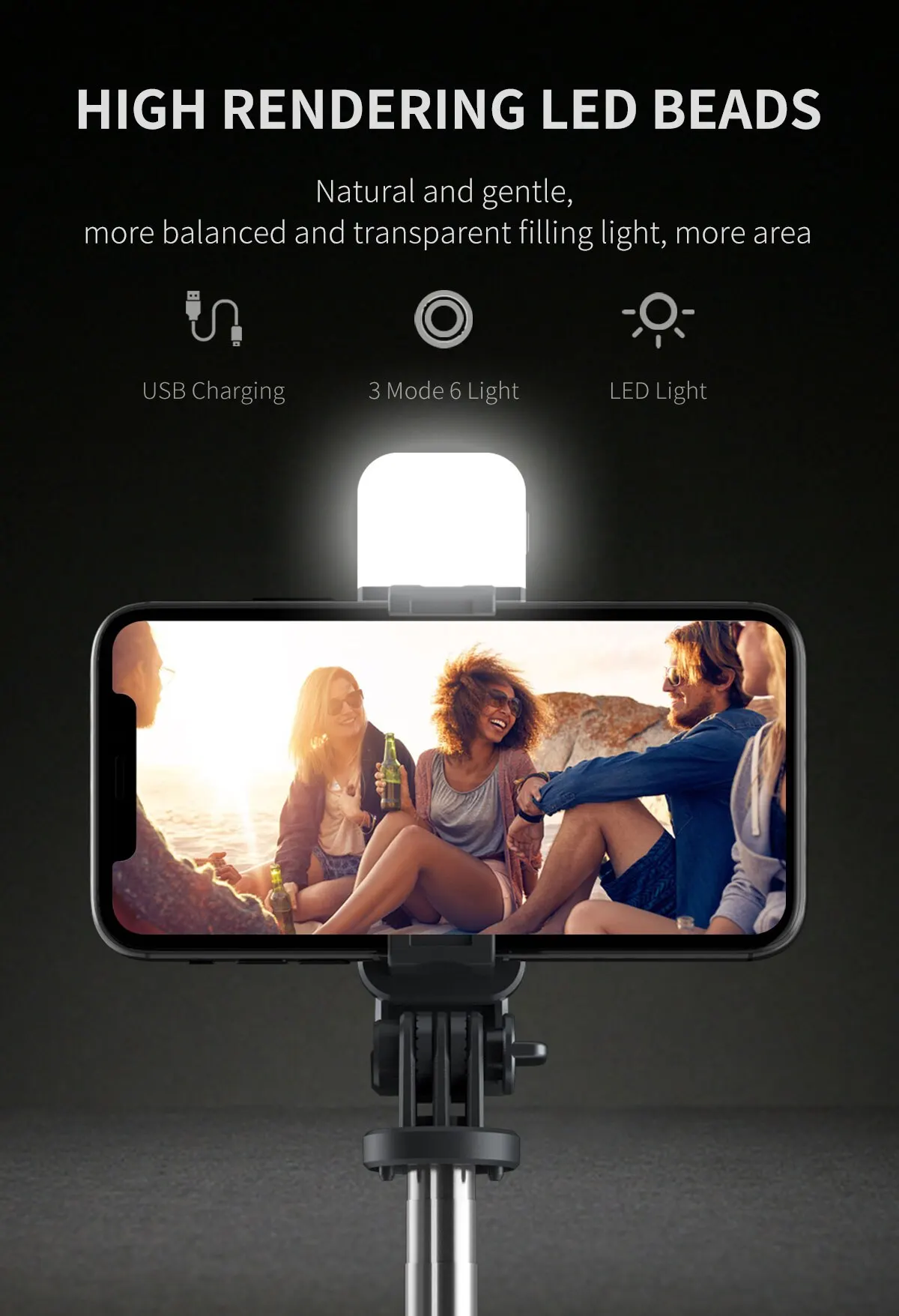 INRAM-L02s Wireless Bluetooth Handheld Gimbal Stabilizer Mobile Phone Selfie Stick Tripod with Fill Light Shutter for iPhone 14