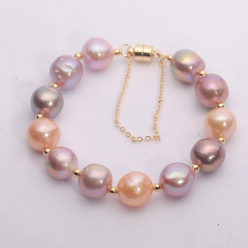 

14K Gold Filled 100% Natural Freshwater Edsion colours pearl bracelet irregular Magnetic magnet buckle bracelet for women HC