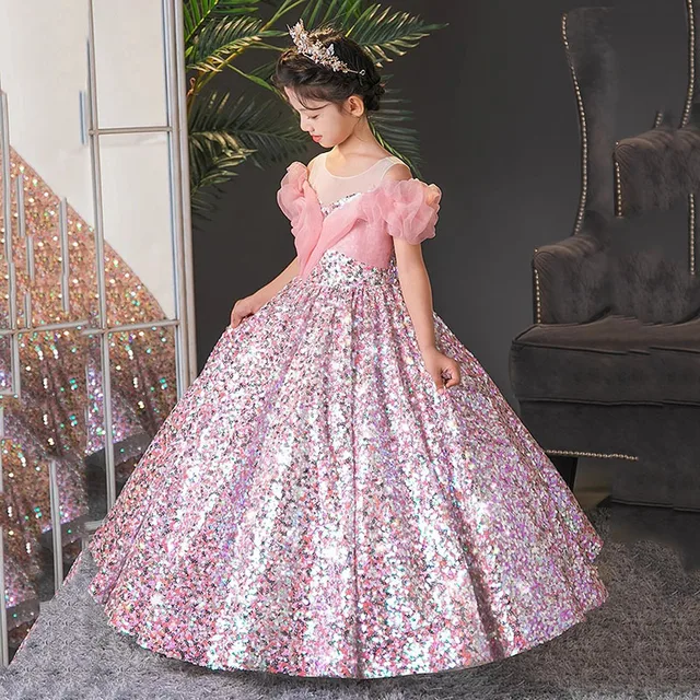 Vestidos de niña de flores ostentosos de color rosa personalizados