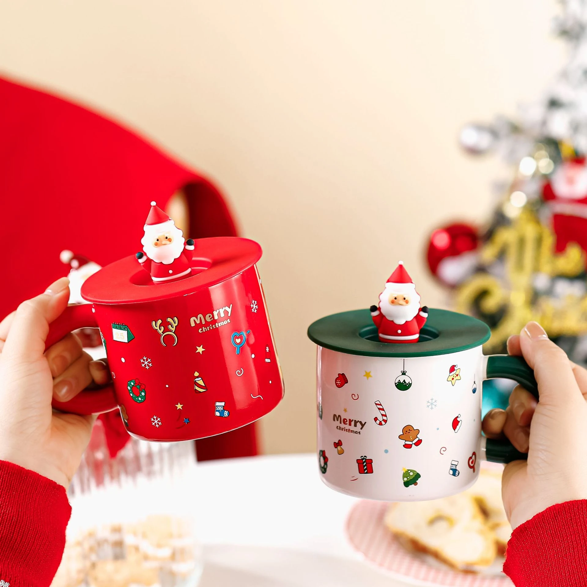 380ml Christmas Ceramic Mugs With Lid Breakfast Drink Coffee Tea Milk
