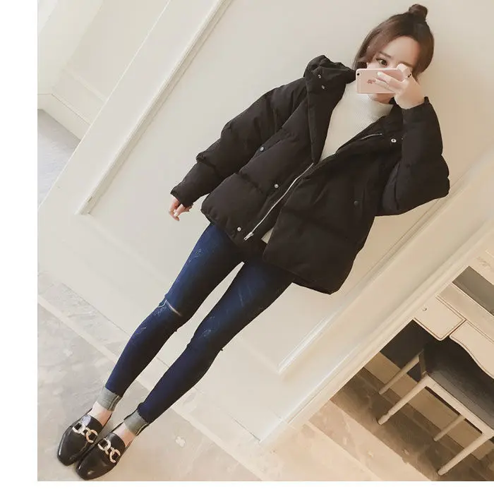 

Womens Winter Coat Nice Long Sleeve Space Cotton Pocket Zipper Jacket Short Hooded Loose Female Portable Outwear Ultra Light