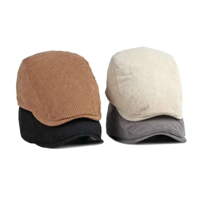 Autumn Corduroy Beret Hat Men Sun Hats solid color Berets Vintage Style Newsboy Caps Flat Ivy casquette Adjustable Cabbie Hat beret hat newsboy cap newsboy hat woolen beret