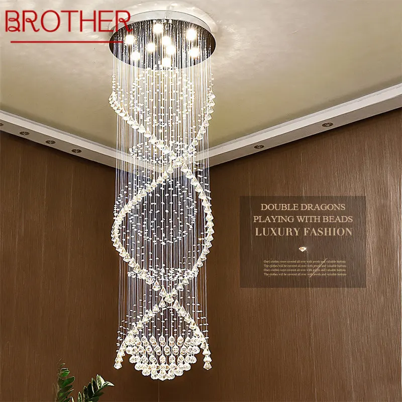 

BROTHER Modern Crystal Pendant Hanging Lamp LED Creative Luxury Chandelier Lights for Home Living Room Villa Staircase