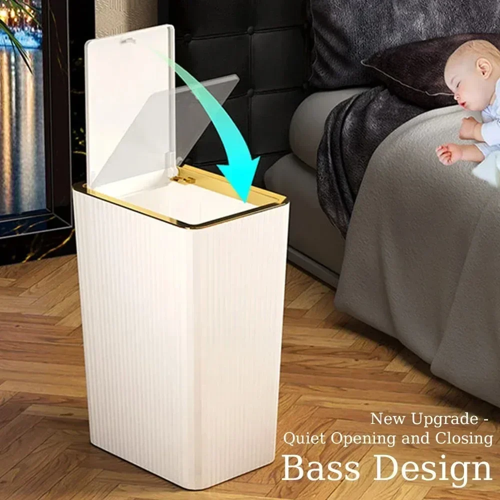 15L Nordic Gold Bathroom Trash Can Covered Slim with One-Touch Lid