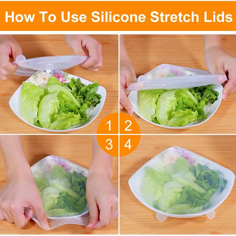 6pcss Silicone Cover Stretch Lids Reusable Universal Silicone Bowl Pot Lid Food Fresh Bowl Cover Kitchen Accessories silicone covers bowl cover silicone pot lid