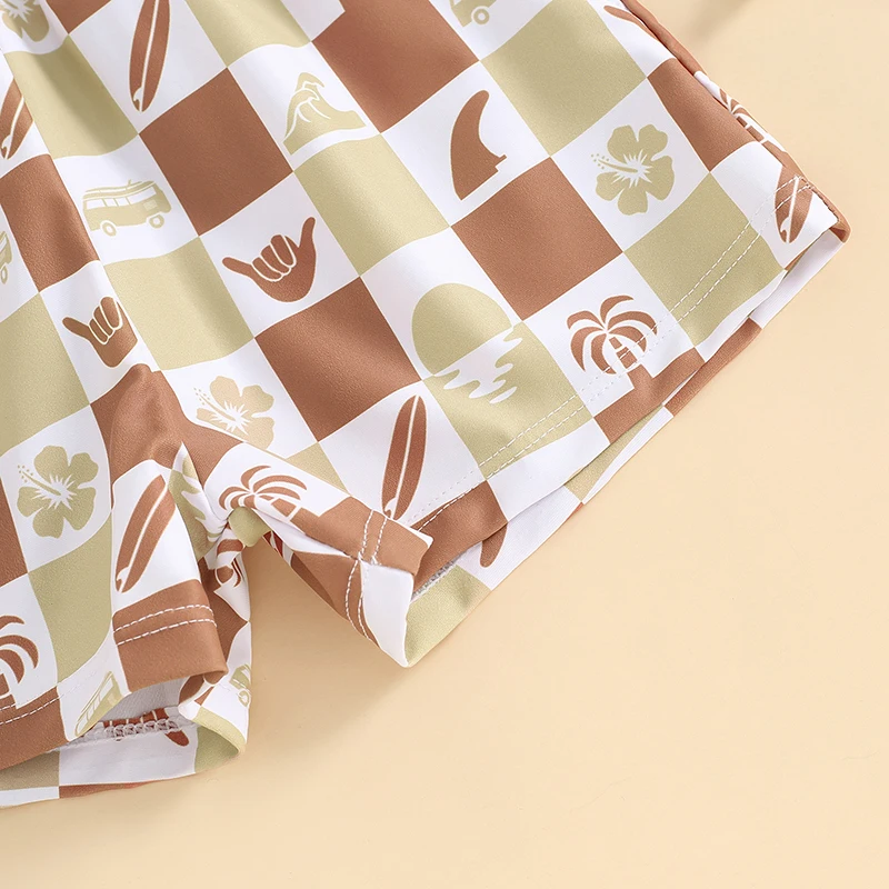 Description Picture 6 of itemBoys Swim Trunks Elastic Waist Plaid Turtle Surfboard Print Summer Beach Swim Shorts Swimsuit