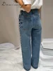 Casual Bead Jean Women Loose High Waisted Pockets Zipper All-match Straight Leg Trouser Female 2025 Y2k High Street Lady Outwear 3