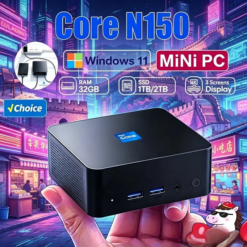 2026 에테리얼 코어 N150 미니 PC 윈도우 11 프로 미닛 포켓형 워크스테이션 RAM 1TB SSD WIFI 6 BT5.2 4K HD 미니 게이밍