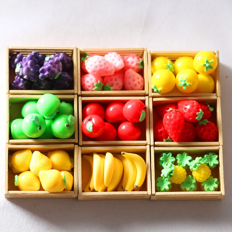 

6pcs Mini Vegetables Fruits Dollhouse Grape Doll House Miniatures Home Decor Strawberry Apple Home Decoration Toys Crafts Scale