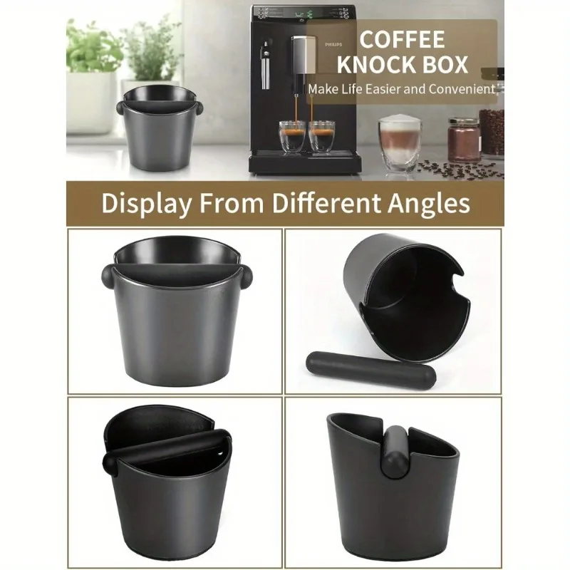 Premium Espresso Knock Box and Tamper Mat with Removable Bar Non-Slip Base and Silicone Mat for Easy Coffee Grounds Disposal