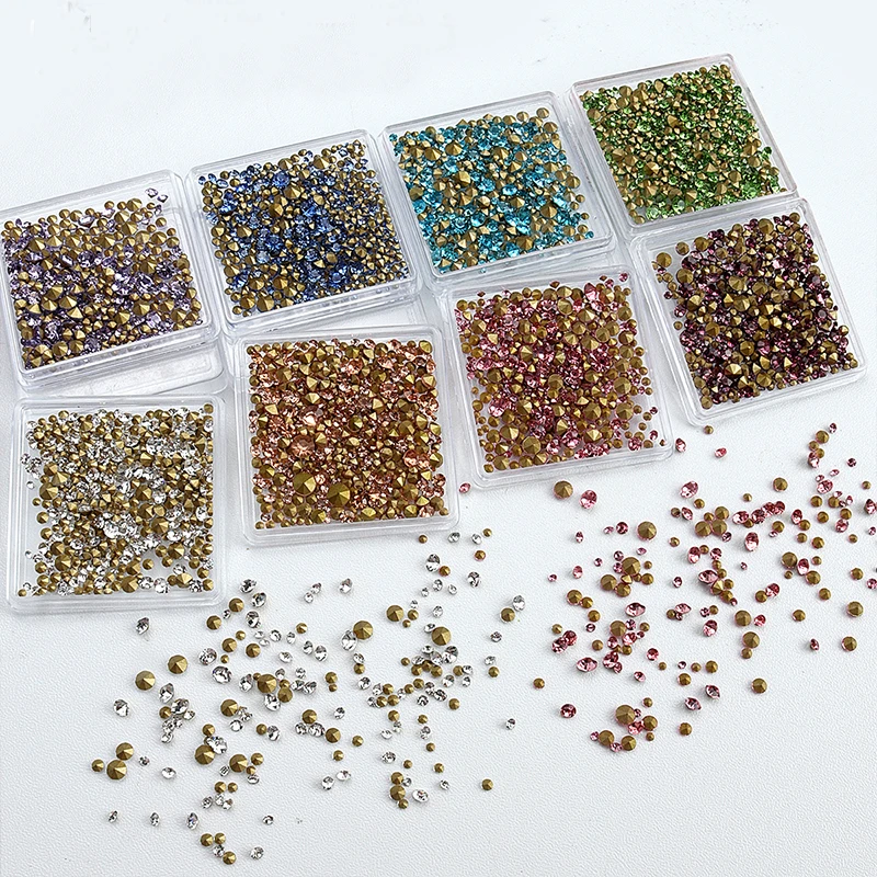 

New 1Box Sharp bottomed colored rhinestone MIX size DIY nail decoration jewelry nail accessories wholesale GZ-551