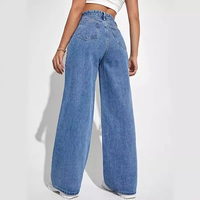 Jean droit à jambes larges bleu foncé pour femmes, amincissant, assorti avec tout, nouvelle collection 3