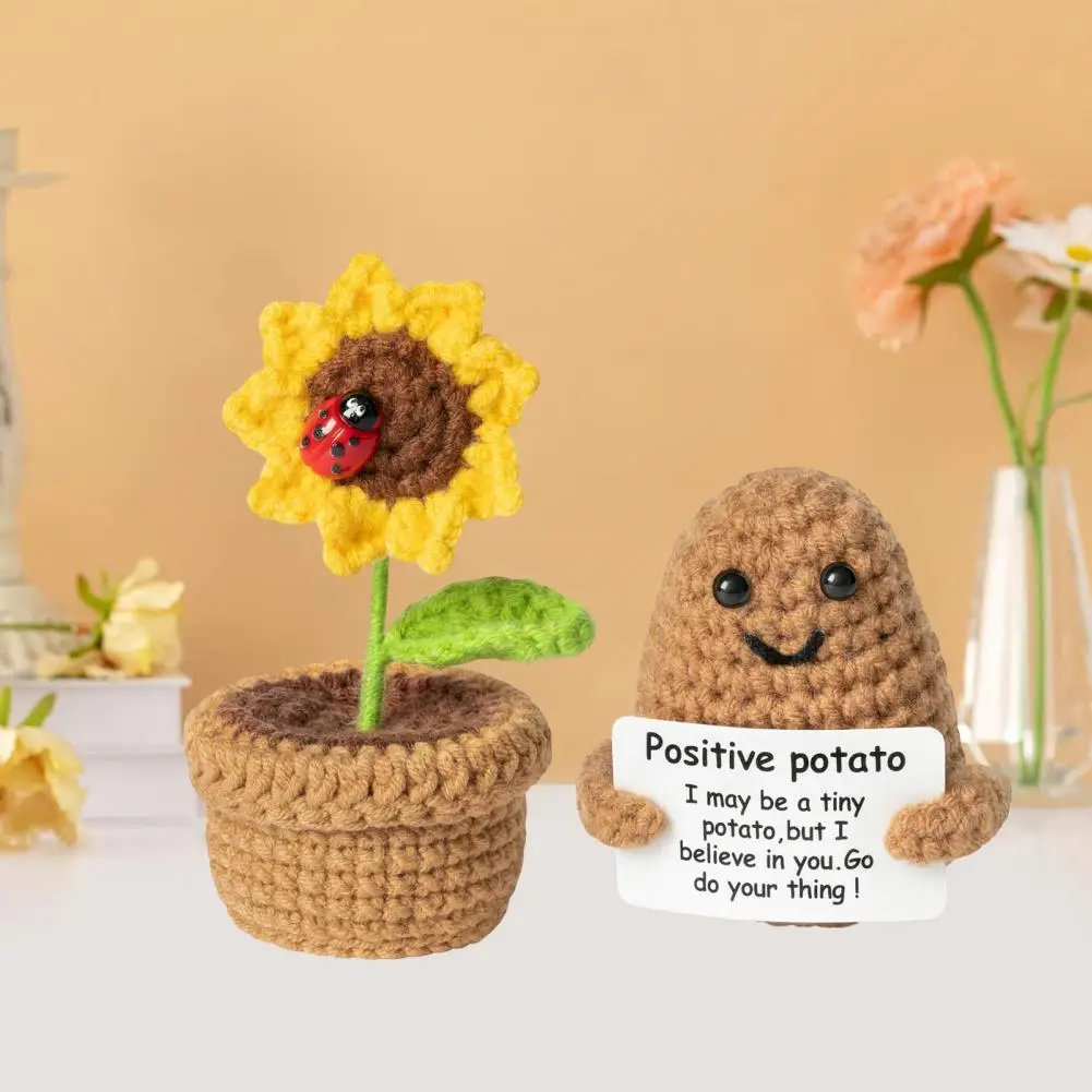 

Potato Companion Doll Crocheted Sunflower Ornament Positive Potato Knitting Doll Set for Emotional Support Stress for Positive