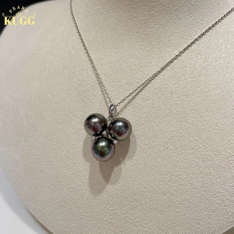 

KUGG жемчужное ожерелье из белого золота 18 карат ожерелье из настоящего бриллианта 8-9 мм Ожерелье из натурального черного жемчуга Таити Роскошные серьги для женщин Weedding