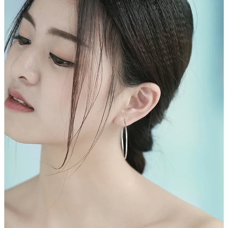 Women 100% 925 sterling silver Hoop Earring Round Circle Loop Gifts Box Packing Simple Silver Hoop Earrings Piercing 2