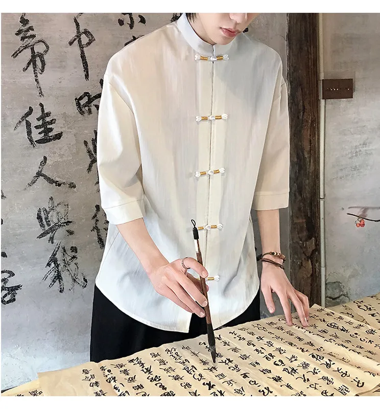 Bambus-Imitat-Leinen-Hemden für Herren 2026 Sommer Cool Neuer Chinesischer Stil Hanfu Kurzarm-Hemd – Detail 14