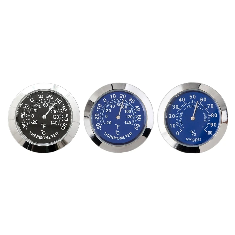 Mini Car Dashboard Thermometer Vehicle Thermometer Decoration Round Temperature Gauge Humidity Meter