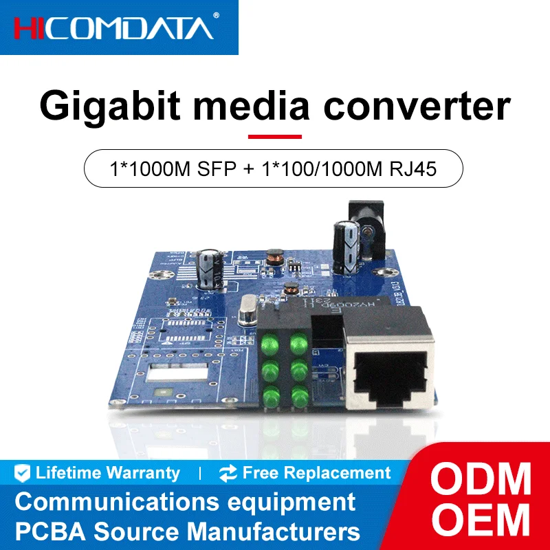 HICOMDATA Media Converter Optics 1000M Gigabit Fiber Optic Rj45 Transciever Fibra Optica Giga Optical Gigabit Switch PCBA