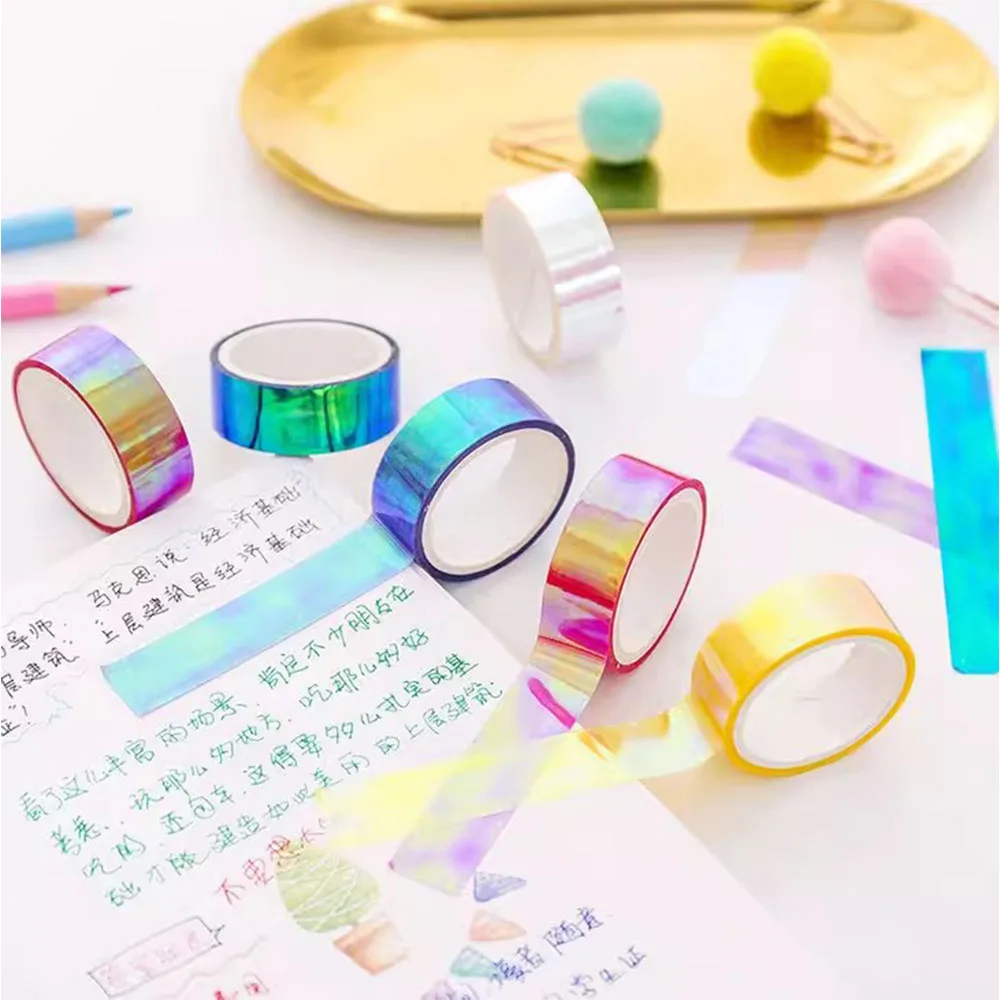 5m Laser Glitter Washi Tape Decorative Adhesive Graffiti Masking Scrapbooking Girls Album Label Stationery Stickers Photo Diary