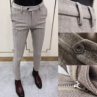 Autumn Winter Thickened Woolen Suit Pant High Quality Men Business Slim Striped Trousers Formal Wear Office Social Dress Pants 2