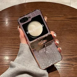 Luxury Glitter Diamond Bracket Case with Ring Holder and Gradient Plating for Samsung Z Flip 8 (Purple)